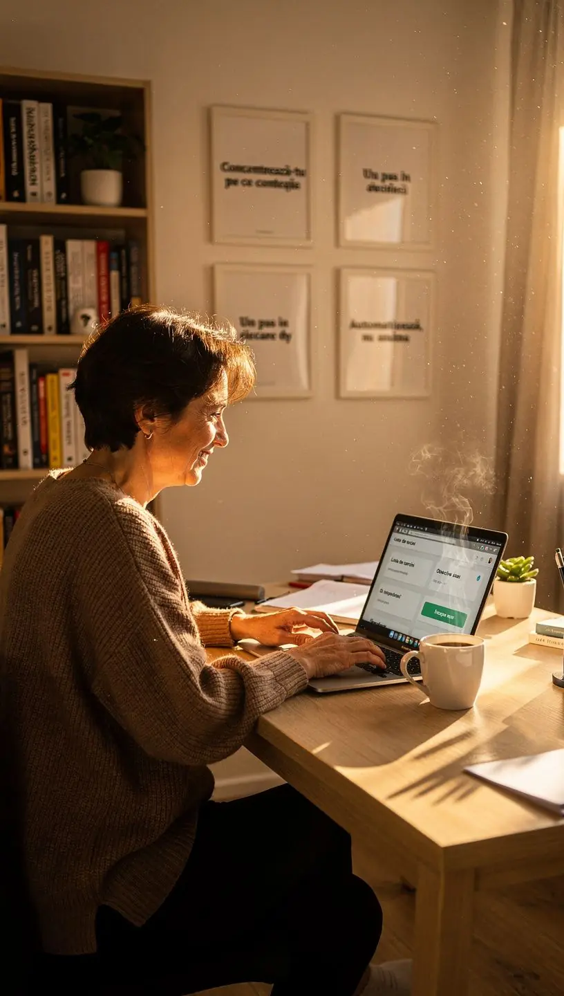 Imagine conceptuală cu o echipă de profesioniști discutând strategii de automatizare în fața unui ecran digital