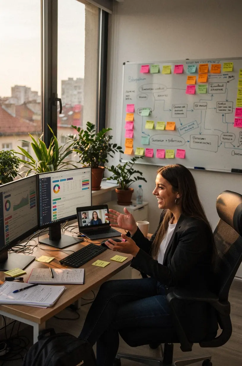 Diagramă detaliată reprezentând fluxul de lucru automatizat pentru optimizarea productivității software, evidențiind pașii cheie și beneficiile implementării tehnicilor moderne de automatizare.