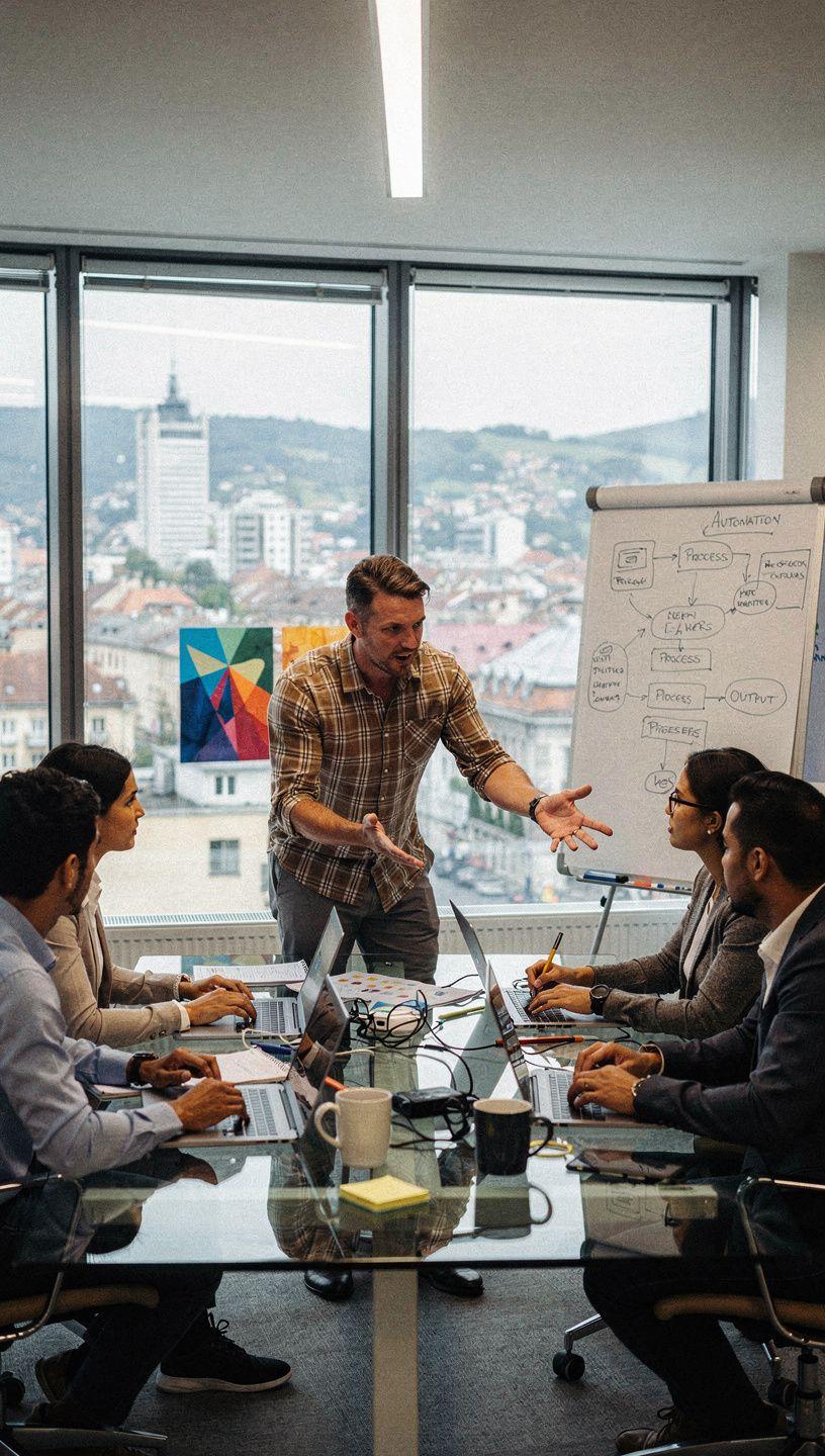 Diagrama detaliat ilustrând fluxul automatizării software pentru optimizarea productivității în mediul profesional digital